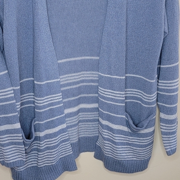 J. Jill | Blue Striped Hem Open Front Cardigan Sweater Size Small - Picture 3 of 5